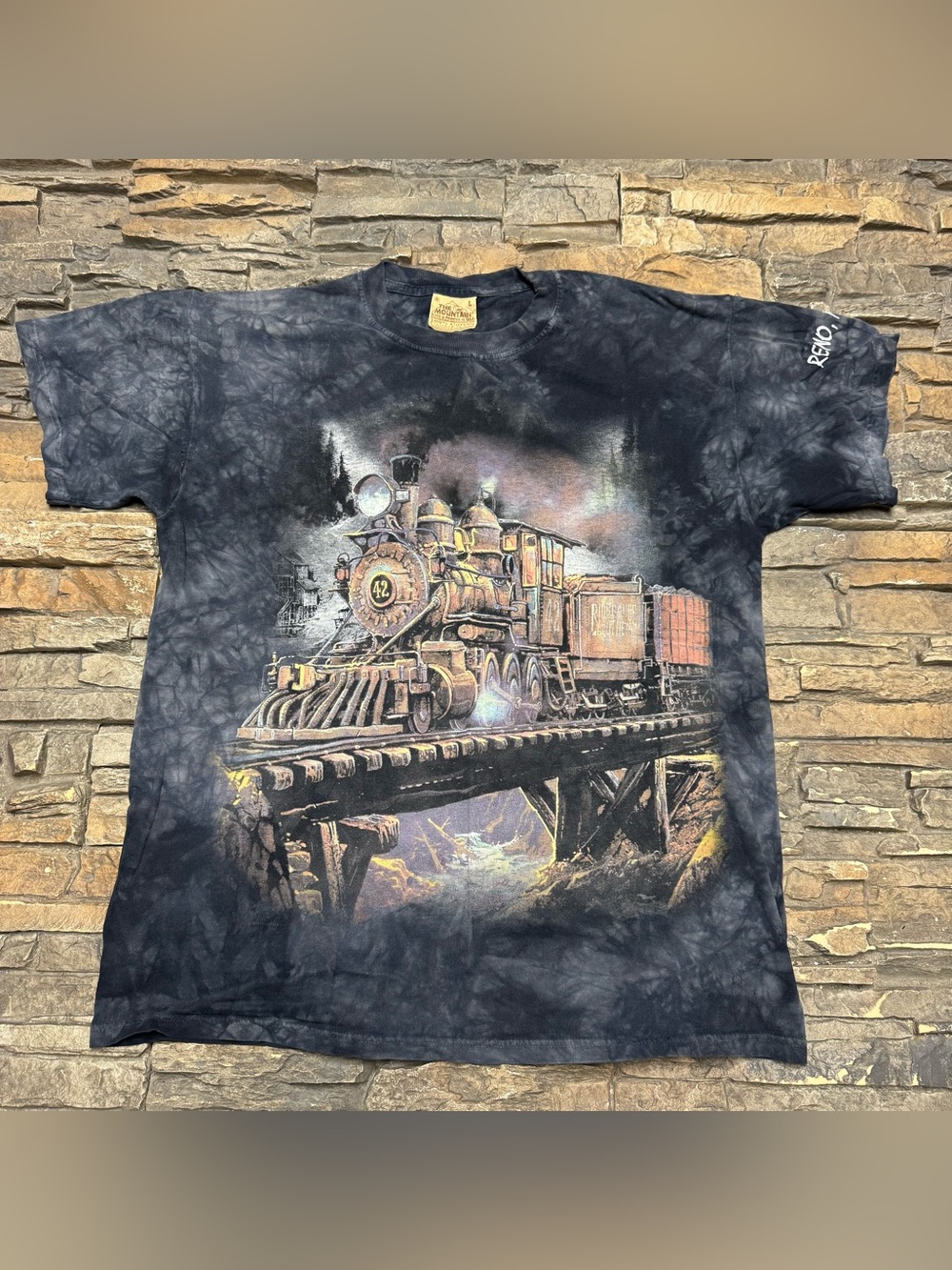 Vintage The Mountain Train Shirt Men Large Gray Navy Outdoors Graphic Adult Y2K